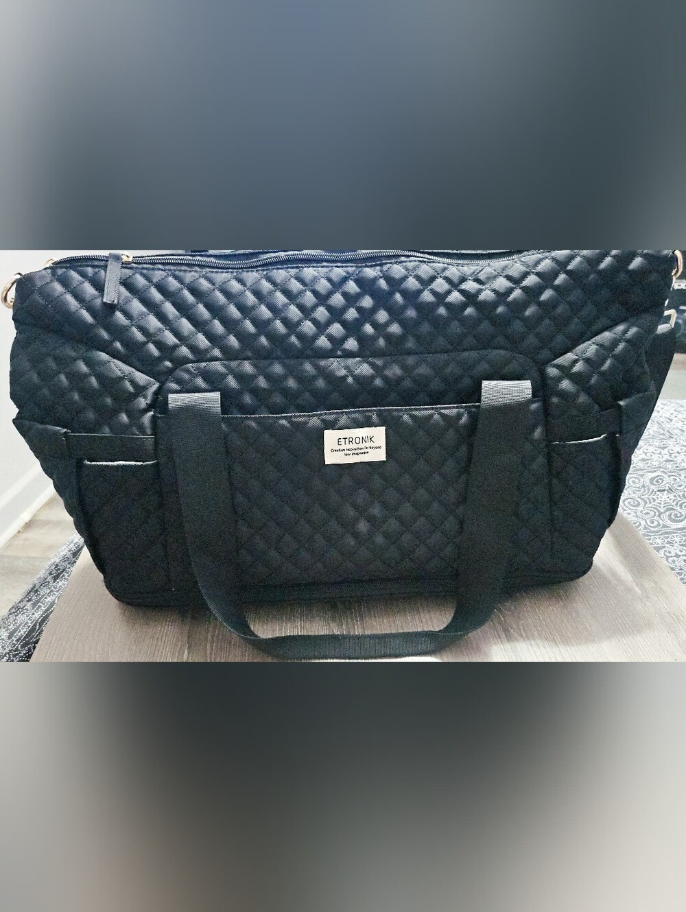 ETRONIK Quilted Black Travel Tote Bag with separate compartment